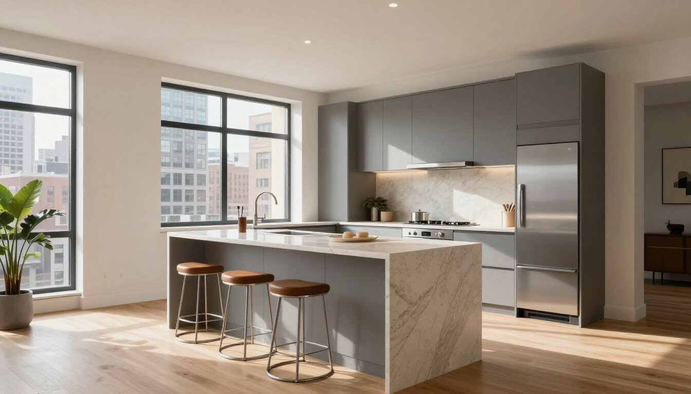 Modern renovated apartment interior with premium finishes