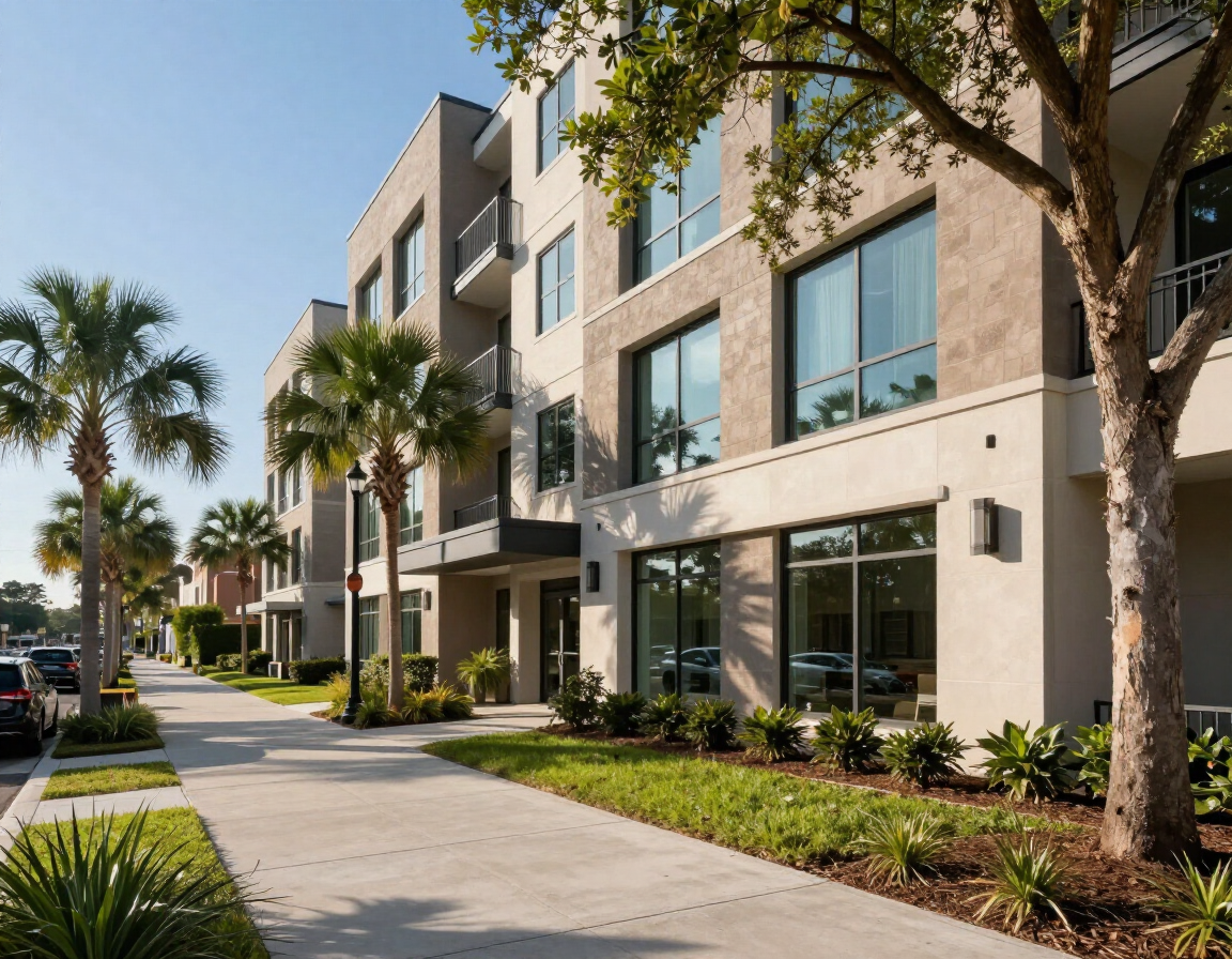 Modern Ocala apartment exterior in a walkable neighborhood