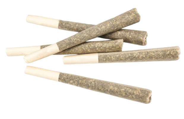 White-tipped cannabis joint with a gray-rolled paper body on a plain white background