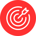 Red target icon with an upward arrow inside a white circle on a red background