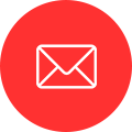 White envelope icon on a red circular background