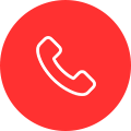 White phone handset icon in a red circular button for calling