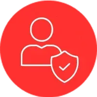 White user icon with shield checkmark on a red circle background