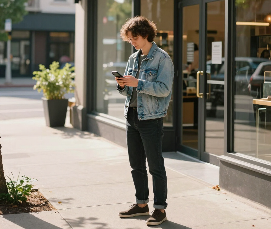 Person searching for a local business on their smartphone