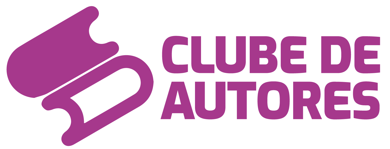 Um logotipo roxo para o clube de autores com um redemoinho no meio.