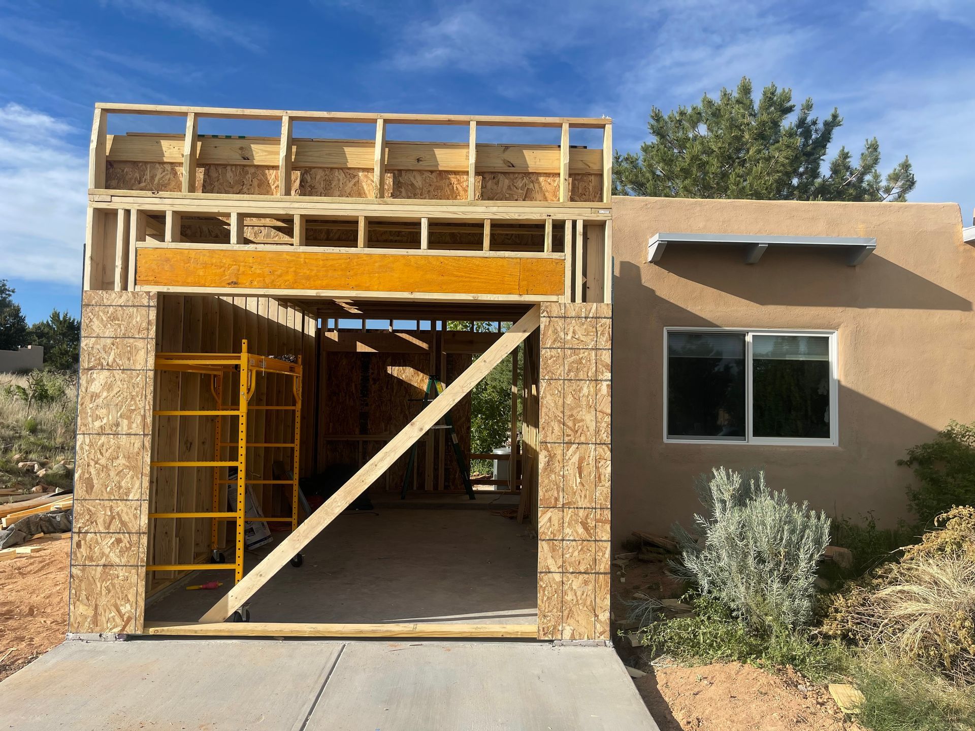 Garage addition construction in Eldorado NM home by Santa Fe R&R