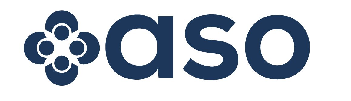 A blue logo for caso with a white background