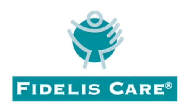 A blue and white logo for fidelis care