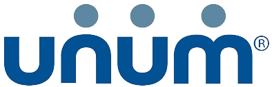 A blue and white logo for a company called unum