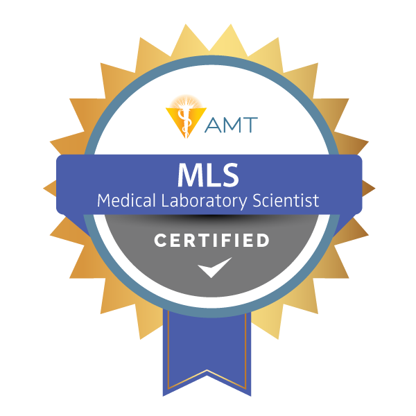 A badge that says mls medical laboratory scientist certified