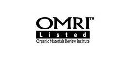 Logotipo de OMRI Listed con texto negro y subrayado verde, Instituto de Revisión de Materiales Orgánicos