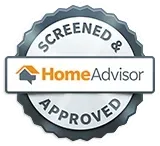 A screened and approved home advisor logo on a white background.