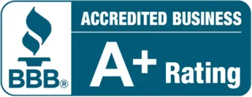 A blue sign that says accredited business a+ rating