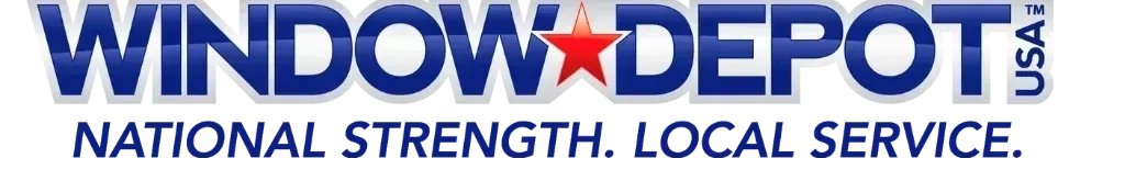 A logo for window depot national strength local service