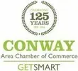 The conway area chamber of commerce logo is green and white.