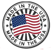 A made in the usa seal with an american flag in the center.