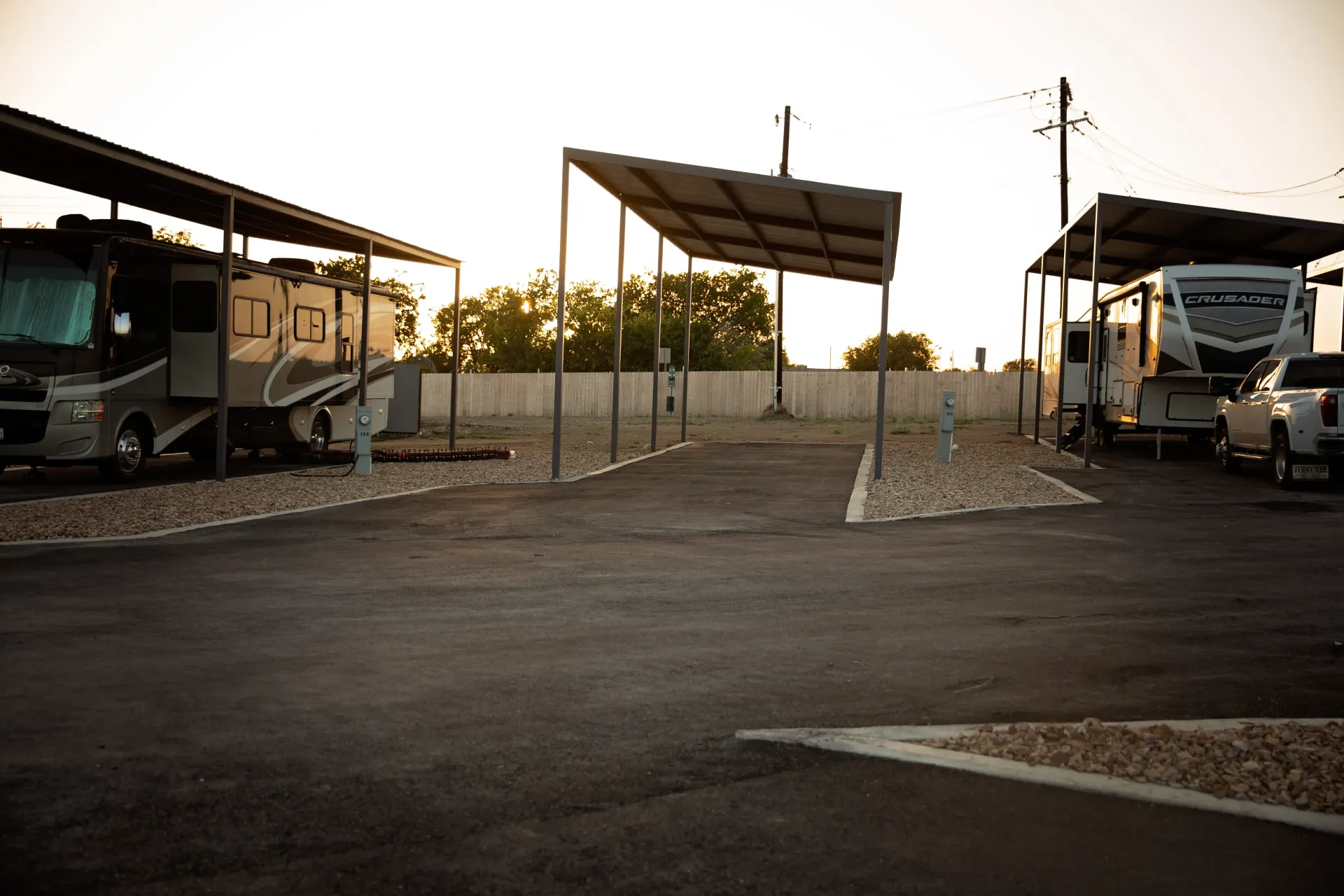 Pull-through RV site at Riata gated RV park in Weatherford TX