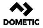 Dometic logo with black geometric icon and bold black wordmark on white background