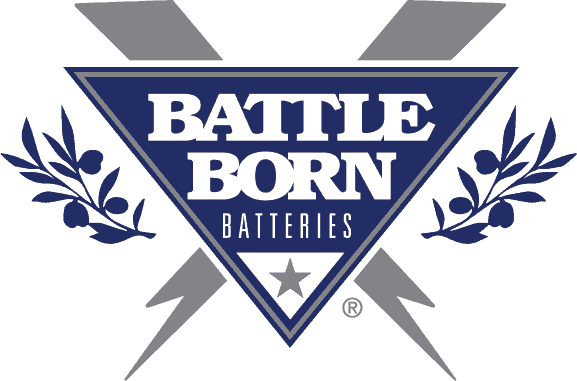 Battle Born Batteries logo in blue and gray with mountain and star emblem