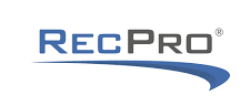 RECPRO logo in blue with a curved underline on a white background