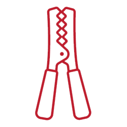 Red jumper cable clamp.