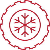 Red winter tire symbol with snowflake in the center.
