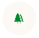 Two green pine trees inside a white circle.