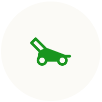 Green lawn mower icon in a white circle.