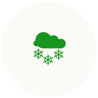 Green cloud with three snowflakes, indicating snowfall.