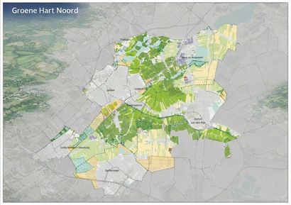 Kaart van het deelgebied Groene Hart Noord met daarin de 8 verschillende gemeenten.