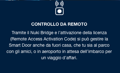 Controllo da remoto: icona Smart Door su sfondo blu con testo su attivazione licenza tramite codice activation