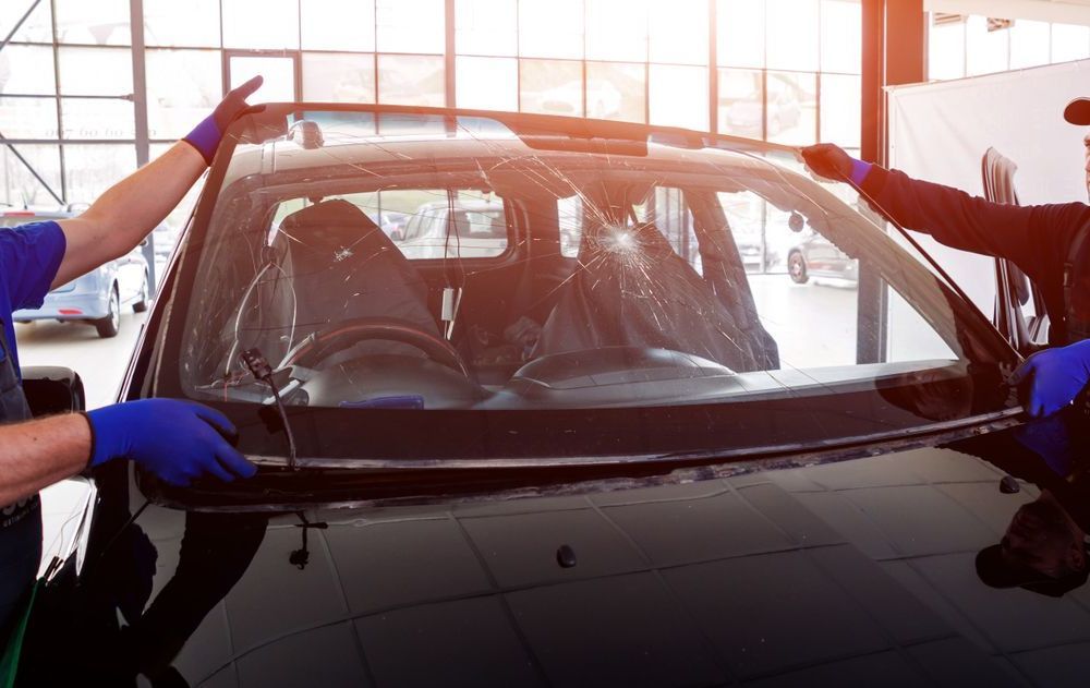 Two Men Are Installing a Windshield on a Car — Bendigo Windscreens In Bendigo, VIC