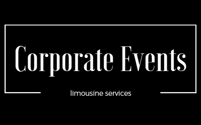 Corporate Events logo on black background with white border and “limousine services” text