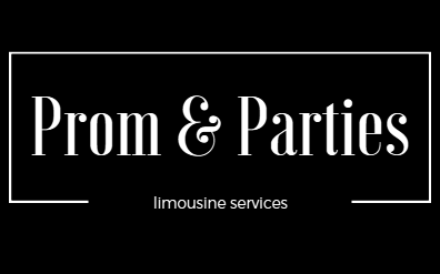 Prom & Parties logo in white on black, with “limousine services” beneath the name.