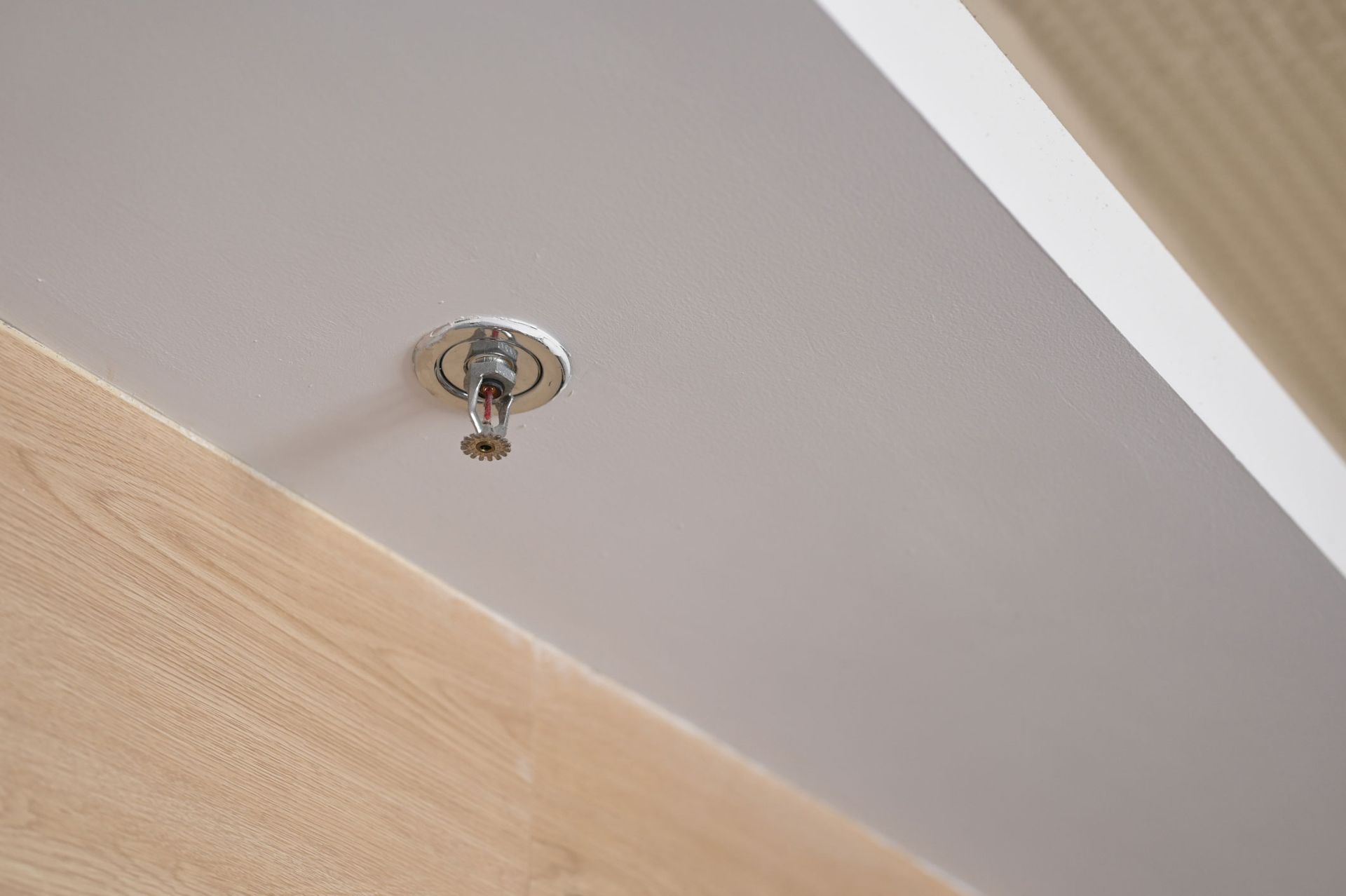 Ceiling sprinklers and fire alarm devices ensuring safety in case of fire emergency. Ceiling sprinklers and fire alarm devices ensuring safety in case of fire emergency.