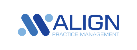 ALIGN Practice Management logo in blue and light blue text with stylized icon