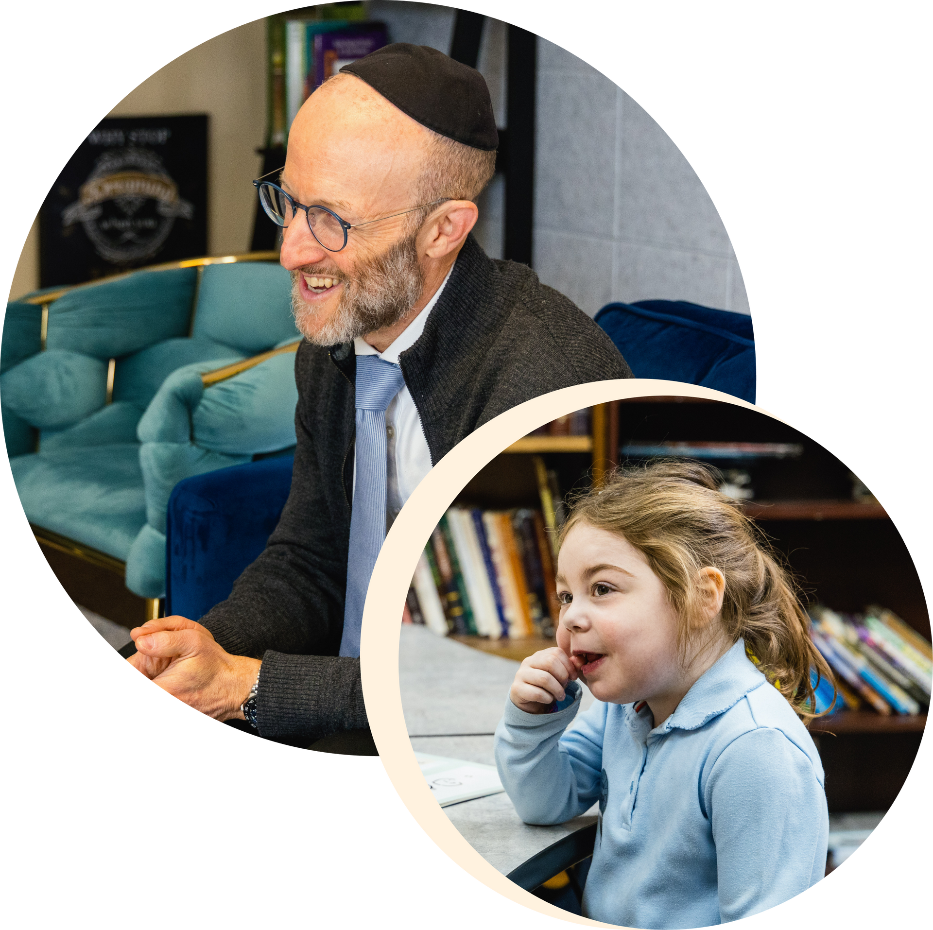 A man and a little girl are sitting next to each other in a circle.