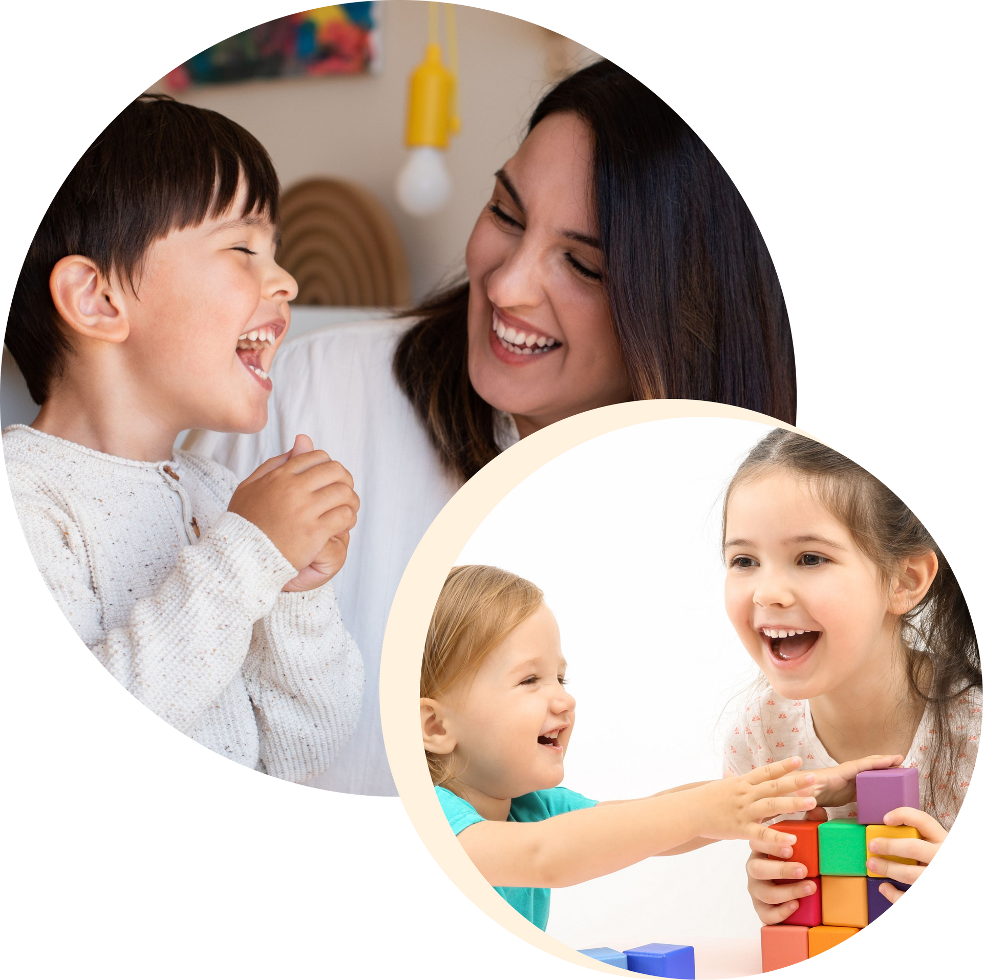 A woman and two children are playing with blocks.
