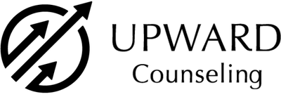 A black and white logo for Upward Counseling