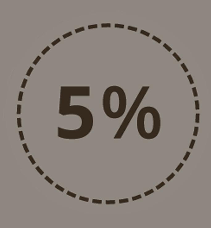 5% all'interno di un indicatore di progresso circolare tratteggiato su sfondo grigio