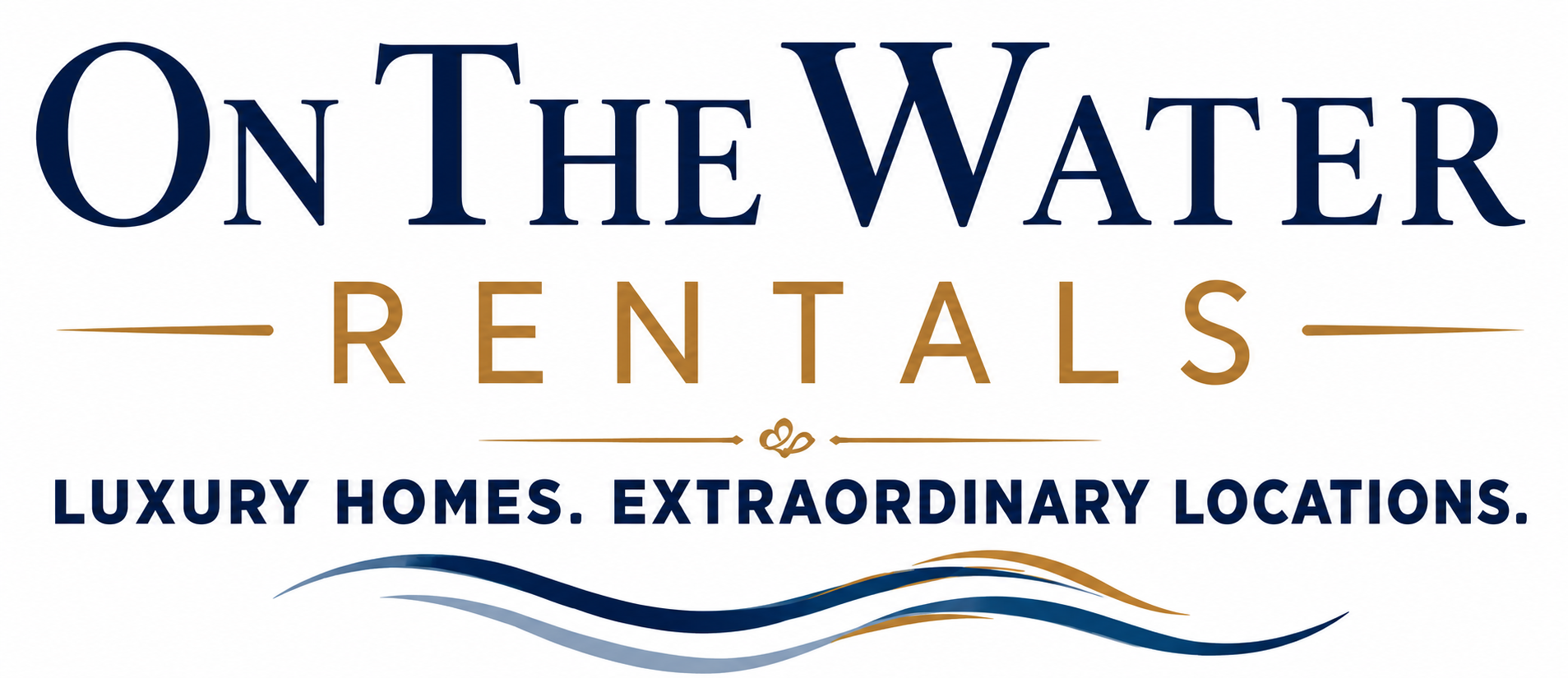 On The Water Rentals logo with blue text and gold accents, tagline “Luxury Homes. Extraordinary Locations.”