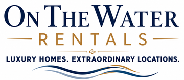 On The Water Rentals logo with blue text and gold accents, tagline “Luxury Homes. Extraordinary Locations.”