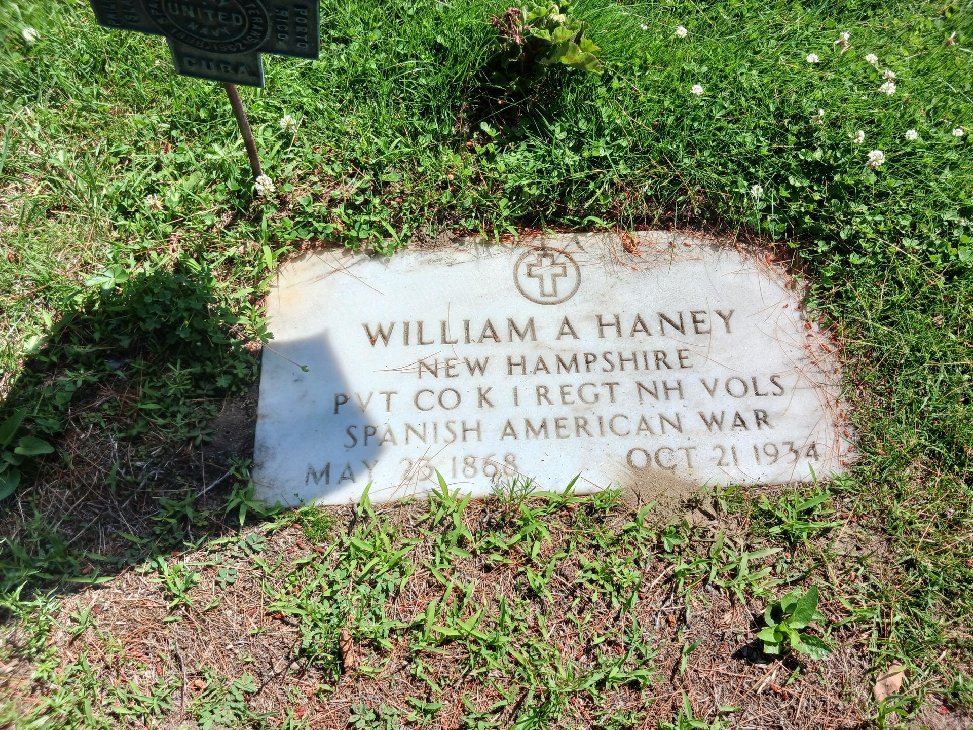 Grave marker for William A. Haney, a Spanish-American War veteran. 