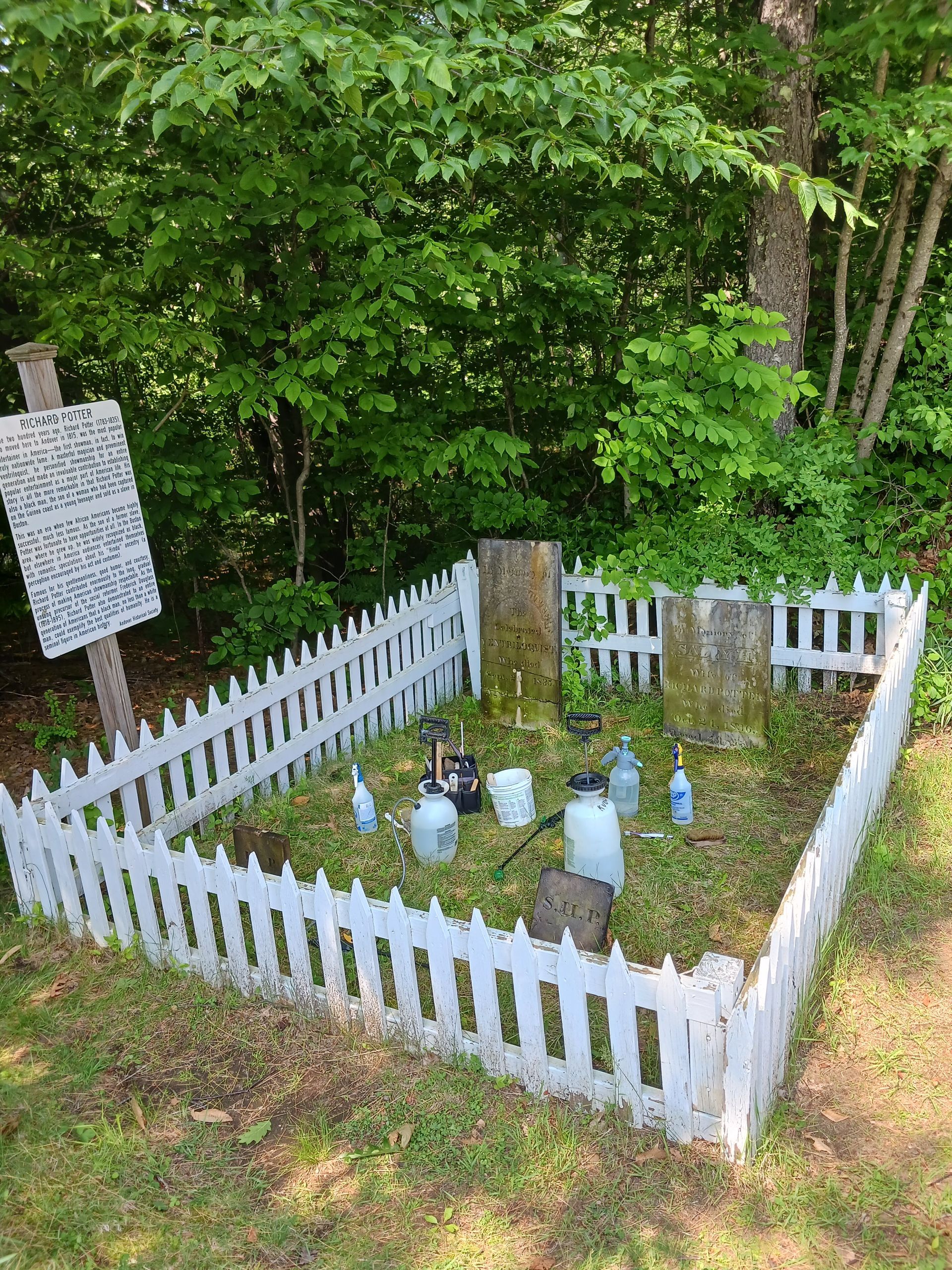 Potter burial plots with cleaning supplies
