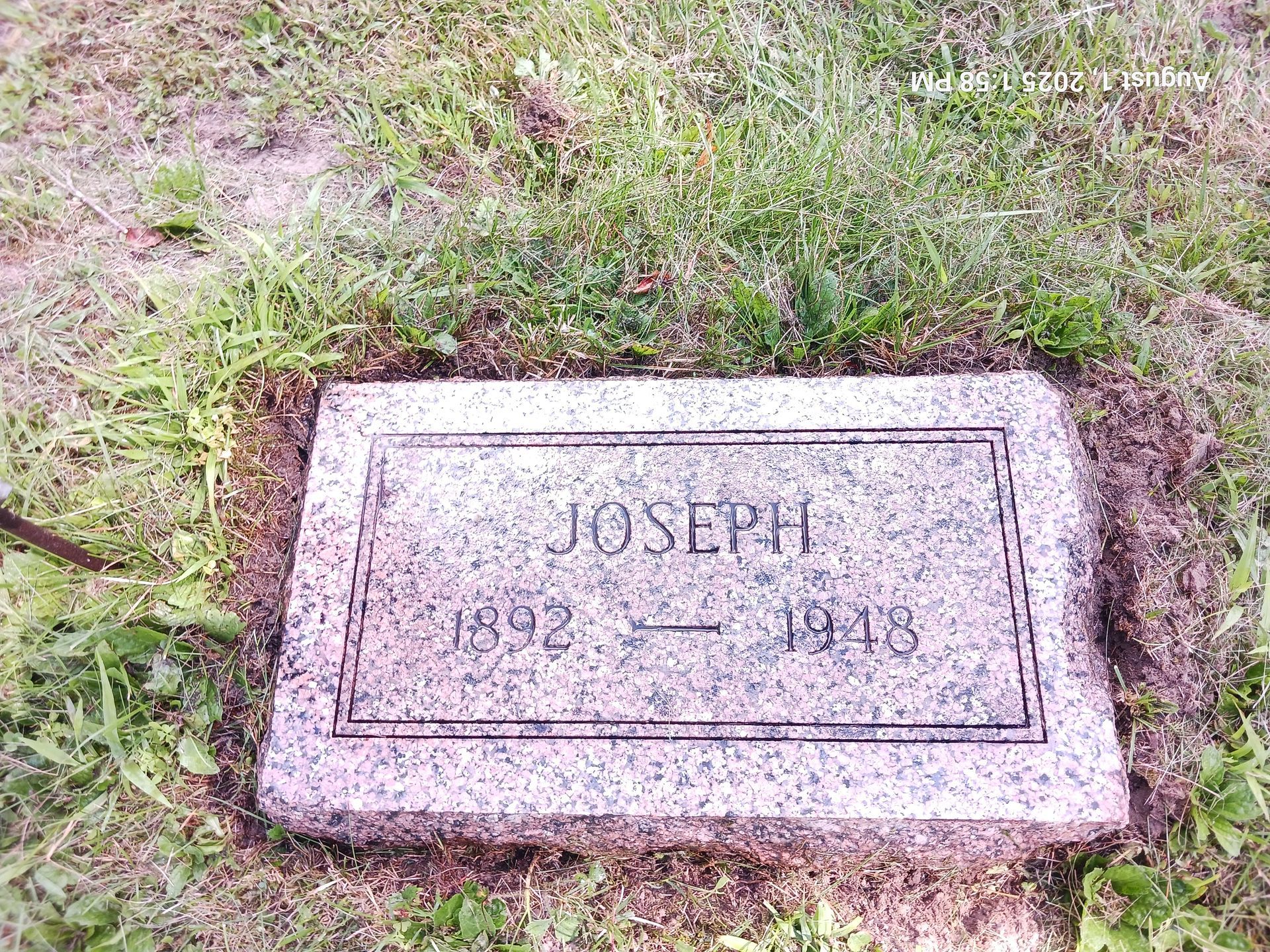 Joseph Spaulding footstone at Highland South Cemetery in Rumney