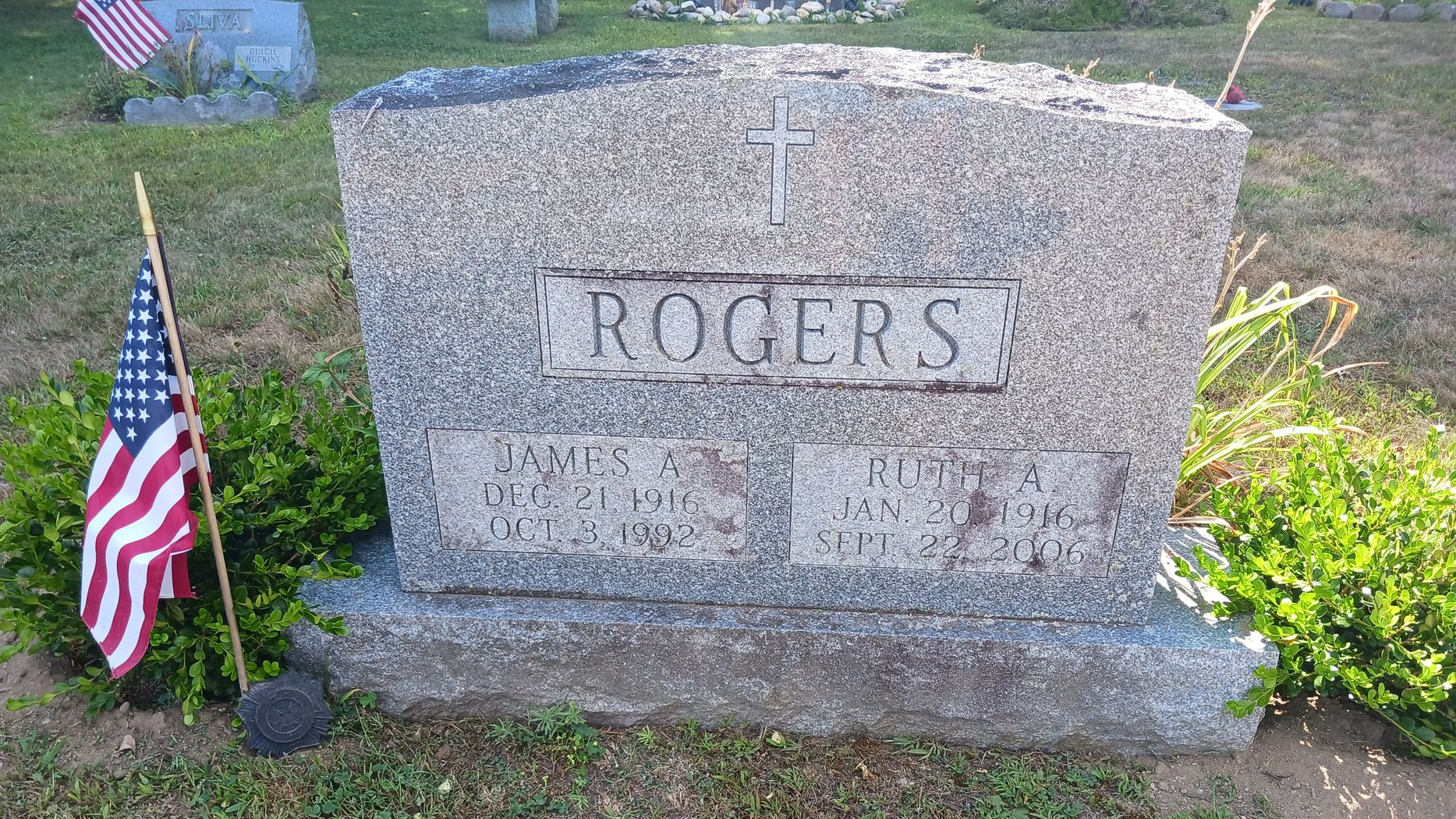 Rogers gravestone at Blossom Hill Cemetery in Concord before cleaning