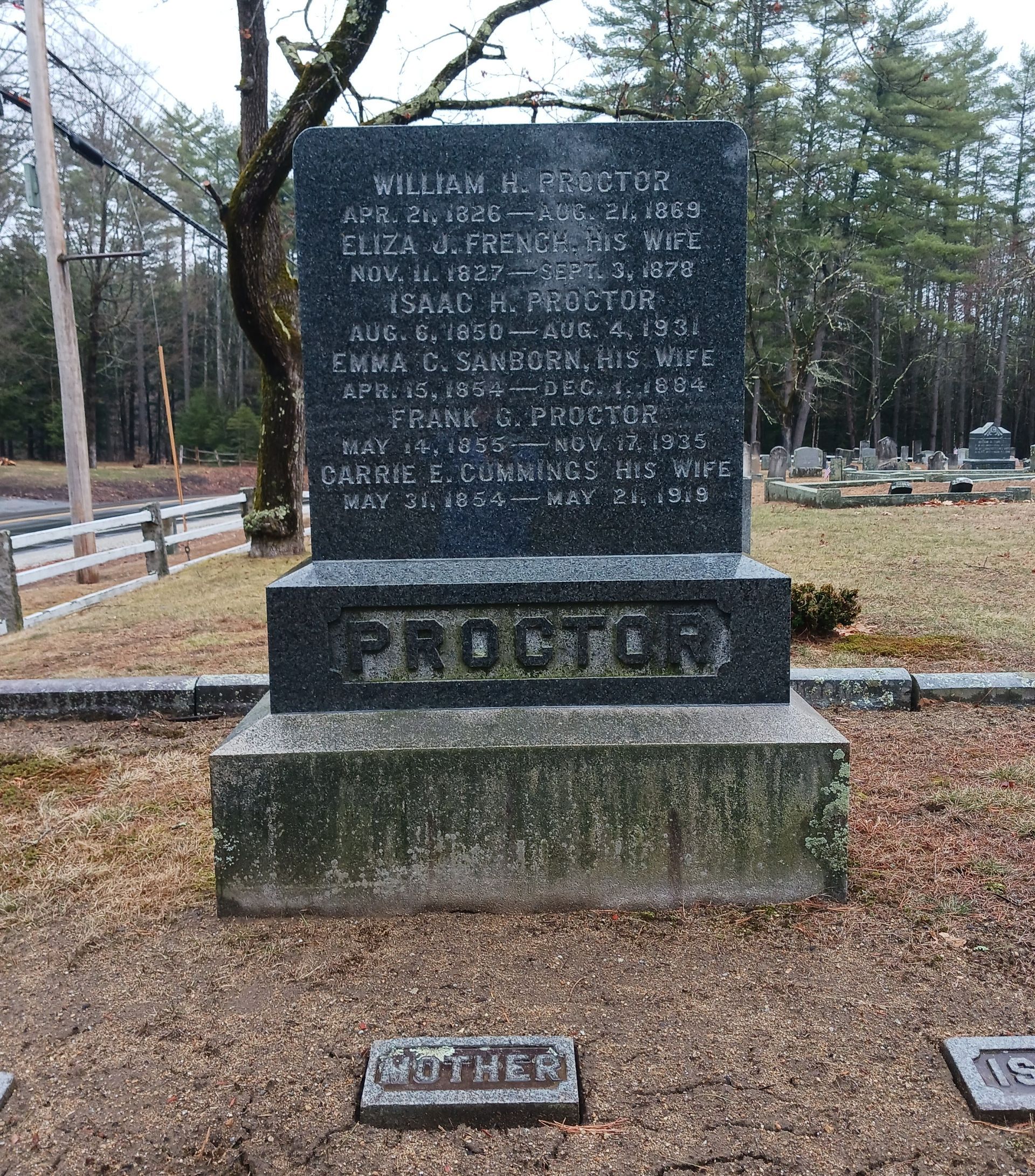 Backside of dirty Proctor headstone