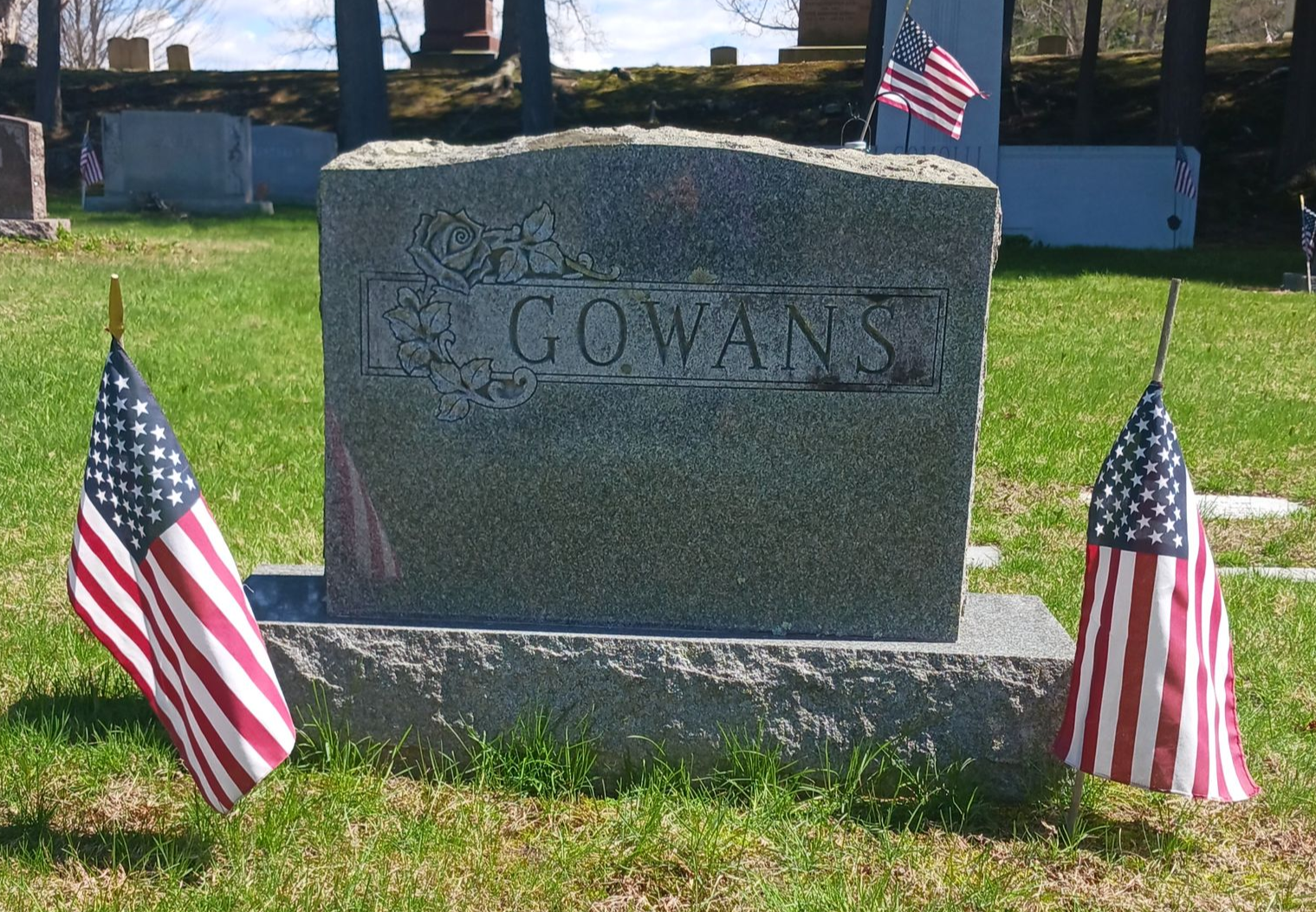 Gowans headstone lichen covered and stained