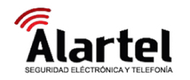 Logo for Alartel, black text with red signal symbol above, "SEGURIDAD ELECTR&Oacute;NICA Y TELEFON&Iacute;A" below