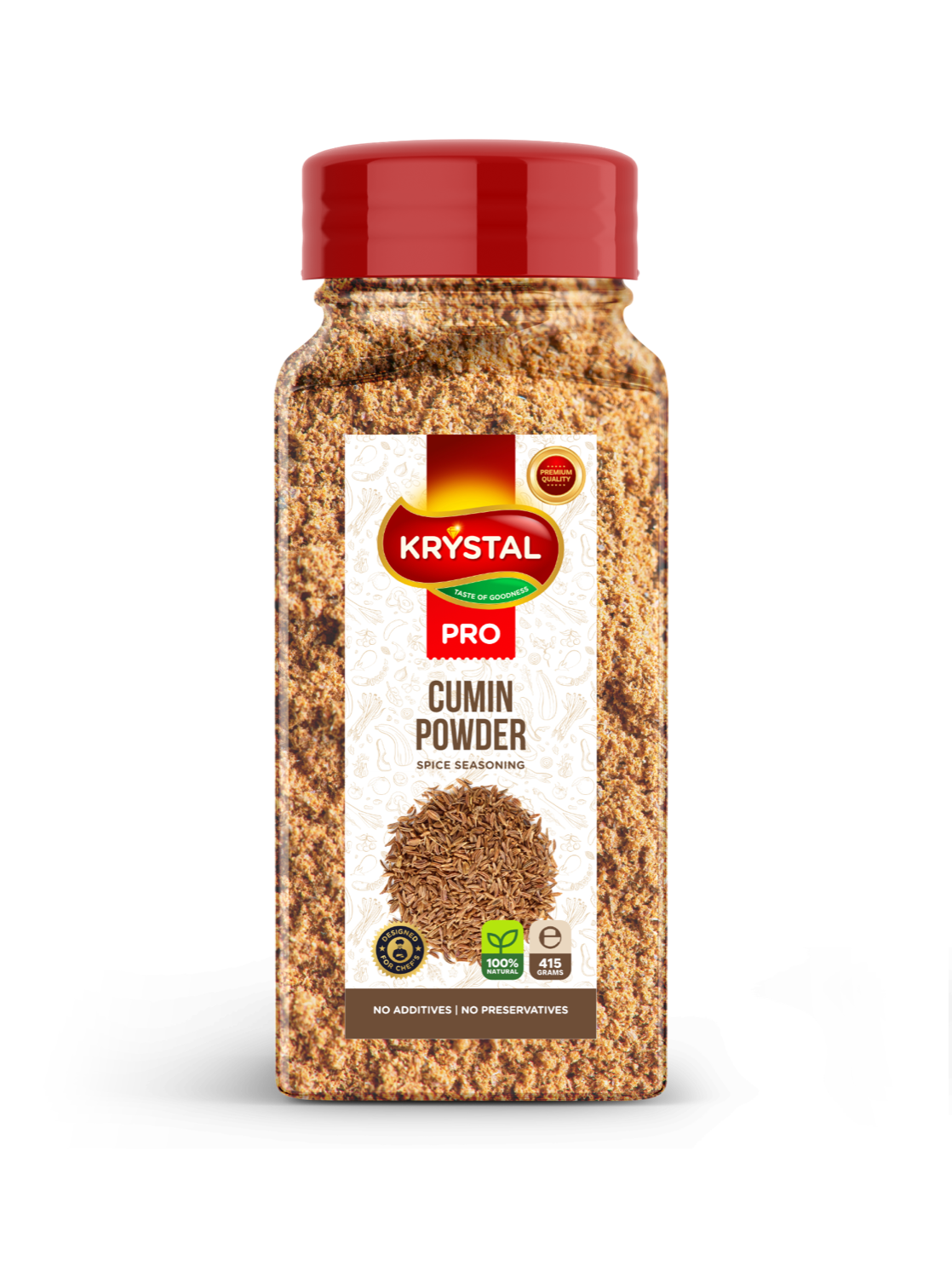 Cumin powder container labeled